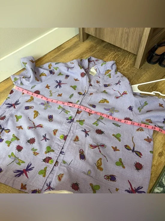 Vintage Purple Linen Blend Bug Patterned Button Up - Picture 8 of 13
